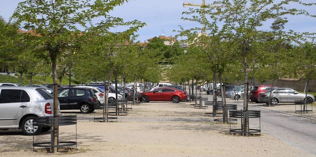 El Ayuntamiento instala 125 protectores de árboles en el estacionamiento del palacio