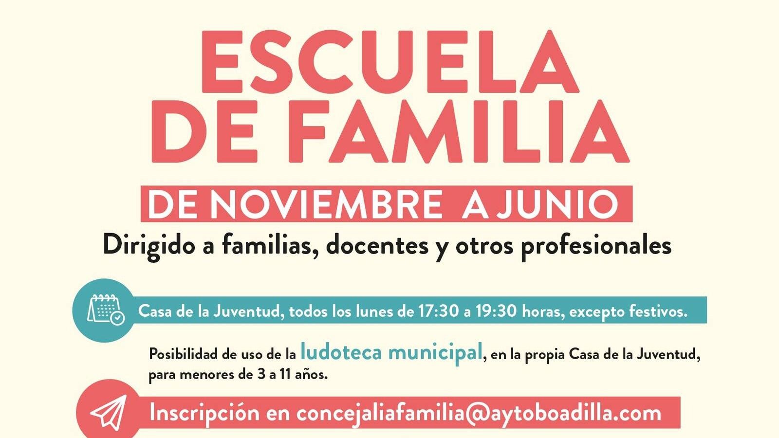 La Escuela de Familia ofrece charlas todos los lunes de manera presencial