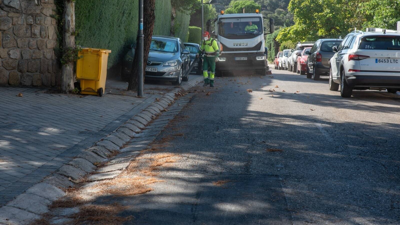 El Ayuntamiento de Boadilla refuerza el operativo de barrido en urbanizaciones históricas para controlar la acumulación de acículas de pino