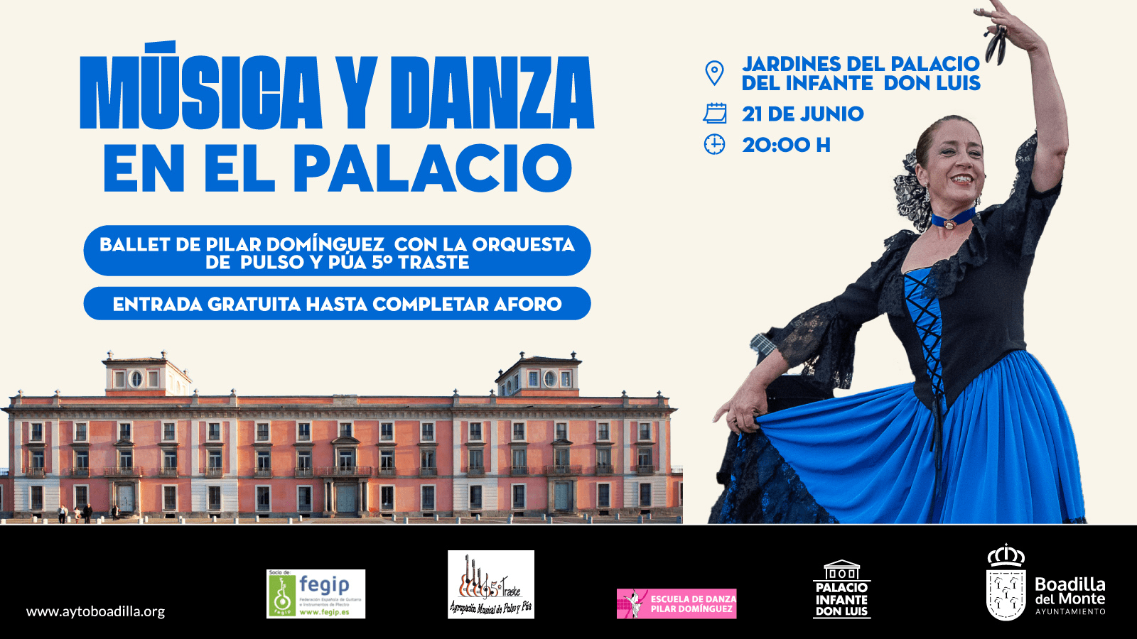 El ballet de Pilar Domínguez y la orquesta de Pulso y Púa 5º Traste presentan el espectáculo música y danza en el Palacio 