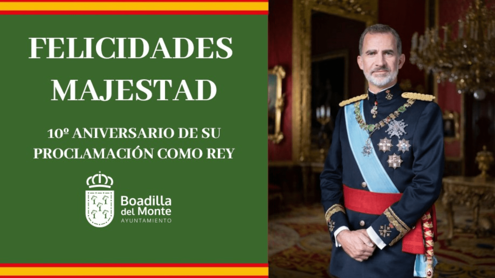 Boadilla anima a los vecinos a colocar banderas de España en los balcones por el aniversario de la coronación del rey 