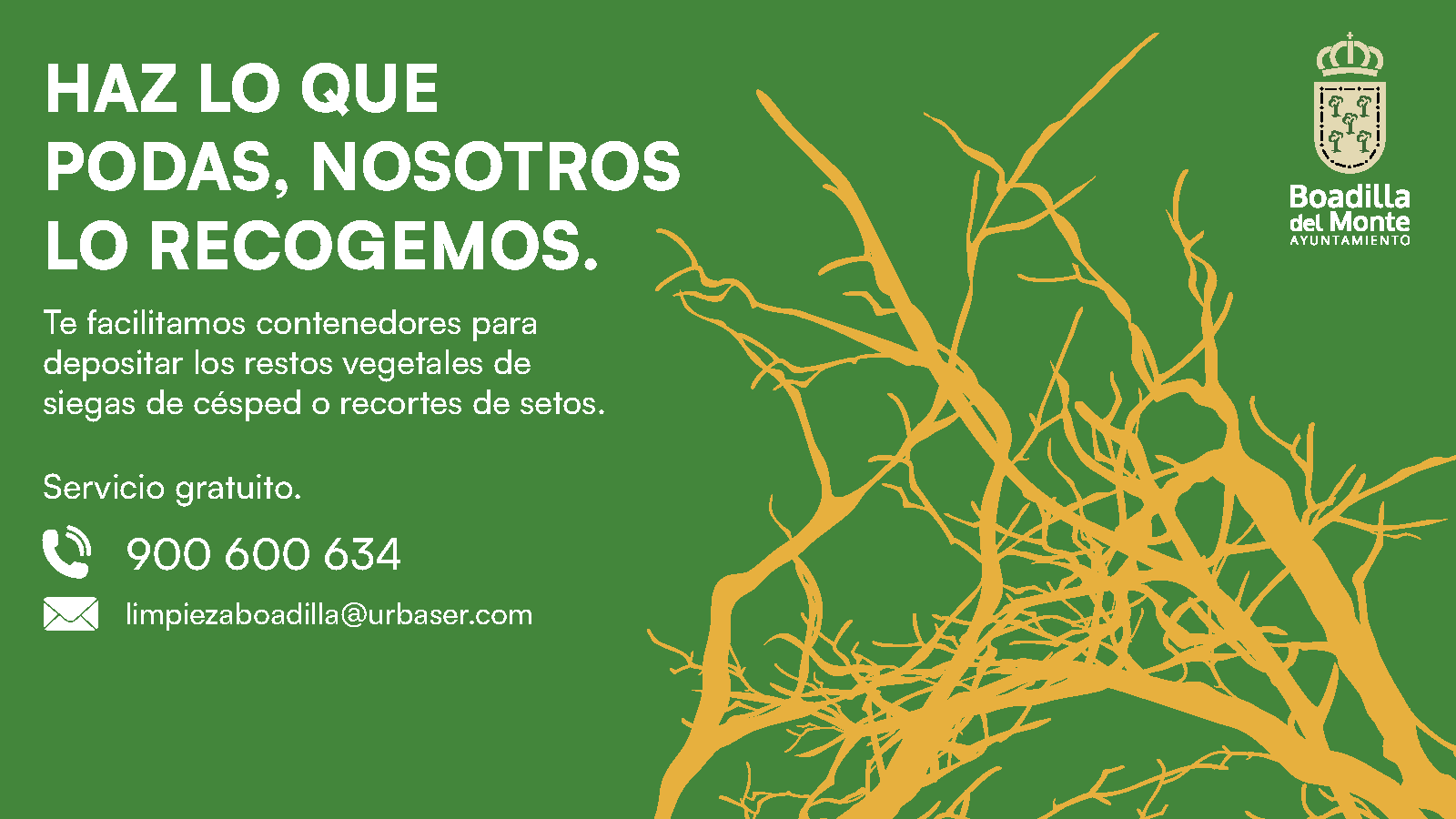 El Ayuntamiento de Boadilla del Monte pone a disposición de sus vecinos un servicio gratuito para la recogida de restos vegetales