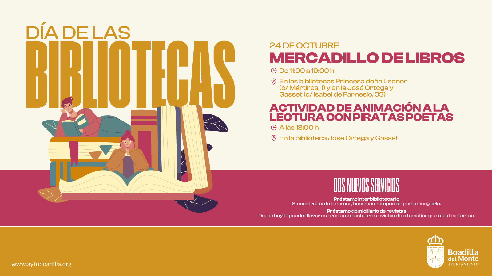 Boadilla celebrará el Día de las Bibliotecas con un mercadillo de libros y un taller infantil de poesía