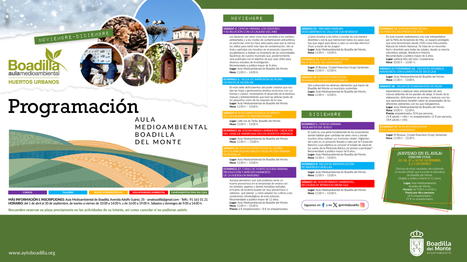 El Aula Medioambiental lanza su programación de talleres y rutas para noviembre y diciembre