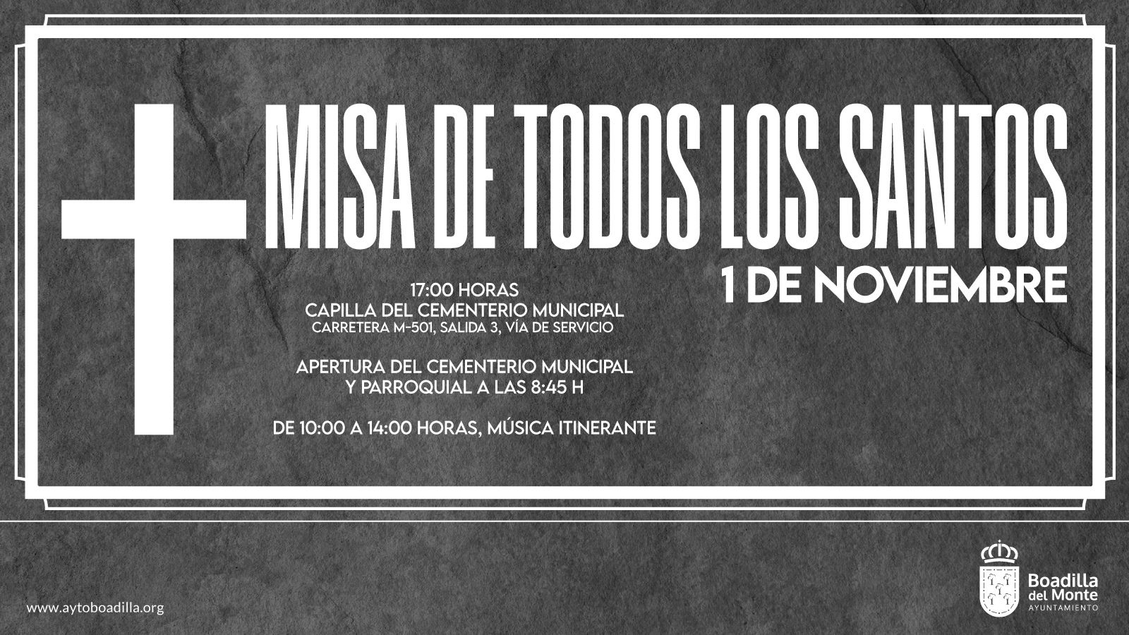 La Misa de Todos los Santos se celebrará en el cementerio municipal el 1 de noviembre a las 17:00 horas