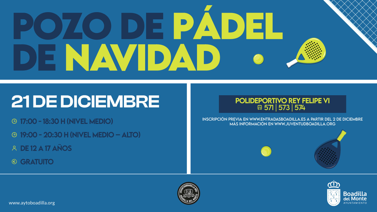 El polideportivo Rey Felipe VI organiza un torneo de pádel juvenil el 21 de diciembre