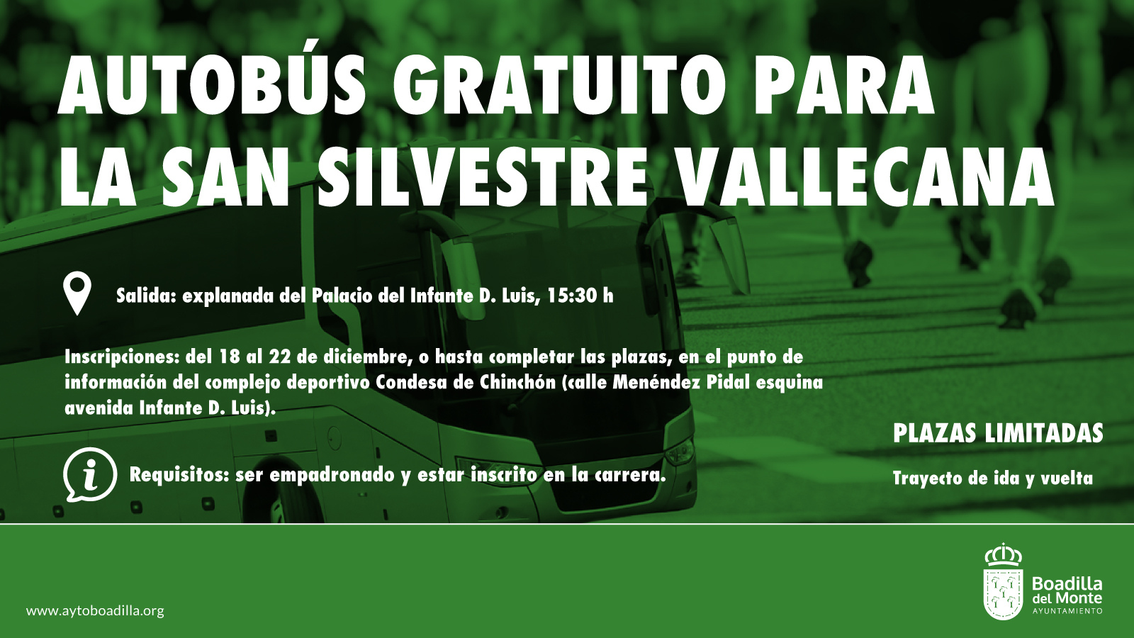 El Ayuntamiento de Boadilla del Monte organiza un transporte gratuito para la San Silvestre Vallecana