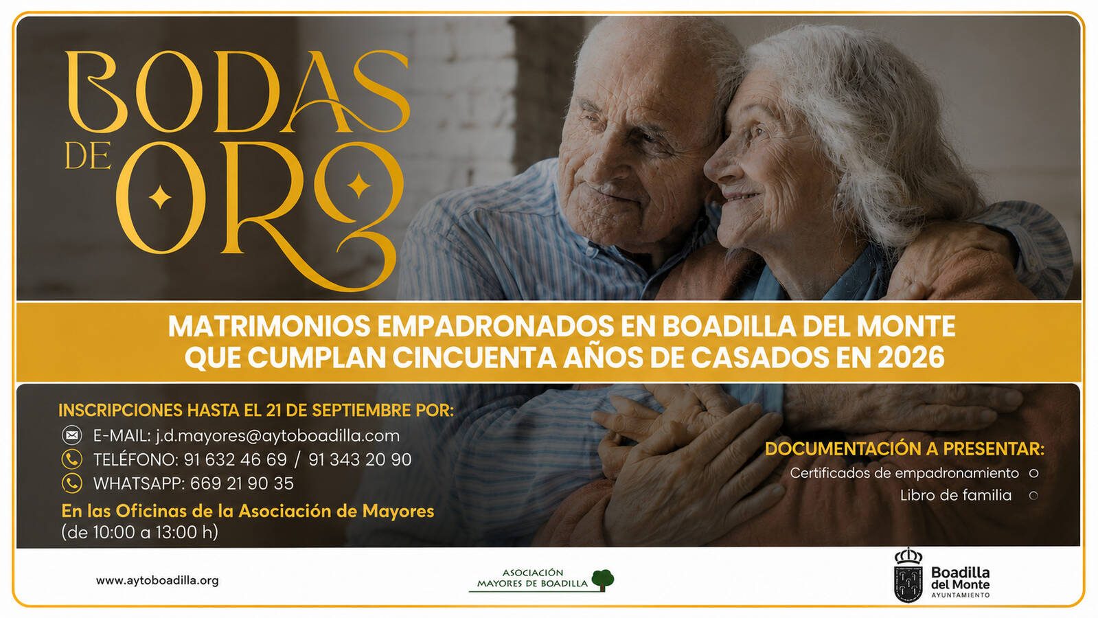 Boadilla abre la inscripción para el homenaje a las Bodas de Oro