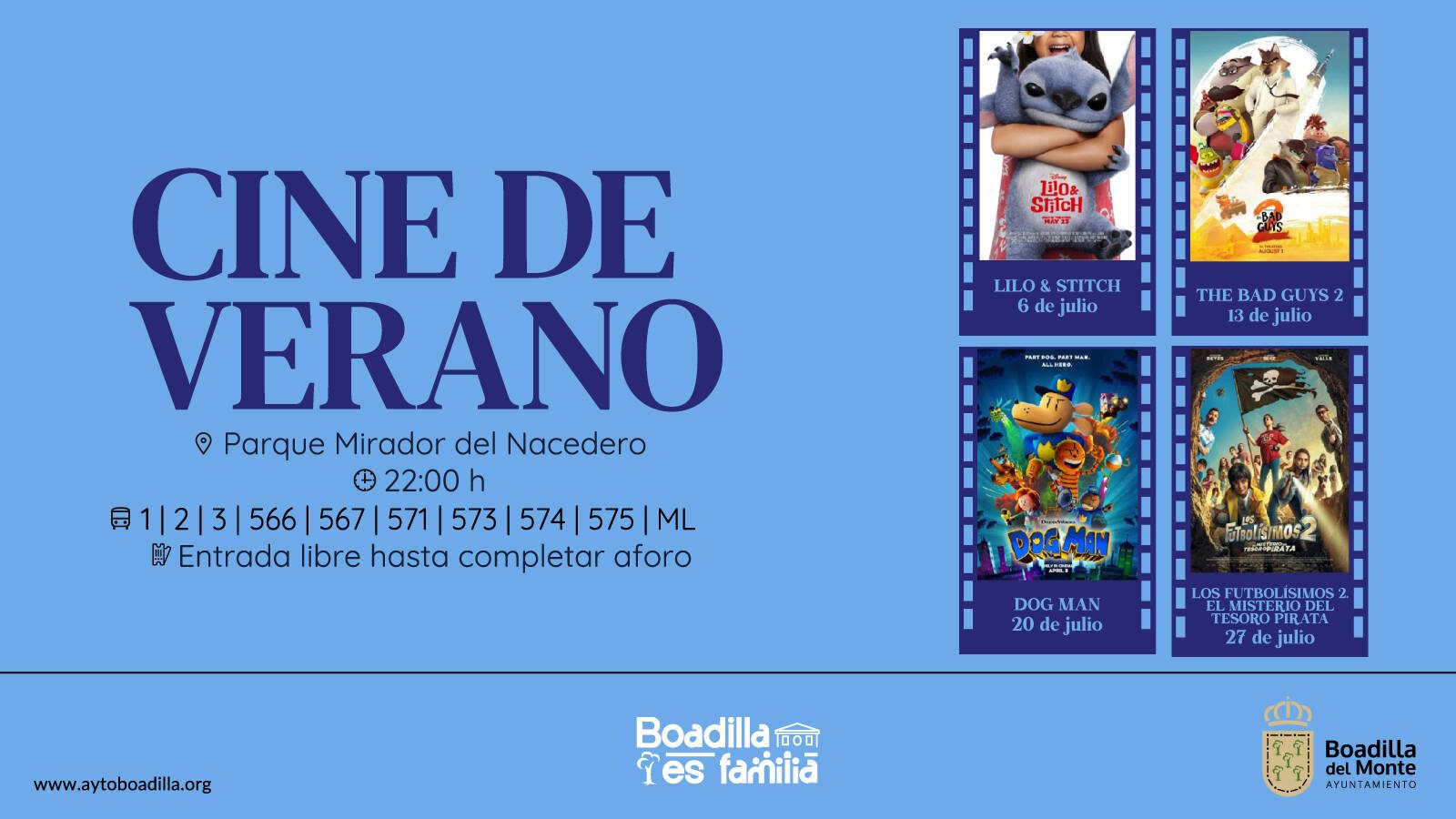 Boadilla proyecta cuatro películas familiares al aire libre los jueves de julio